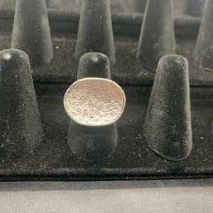 Melinda Maria Textured Silver Oval Crystal Ring
